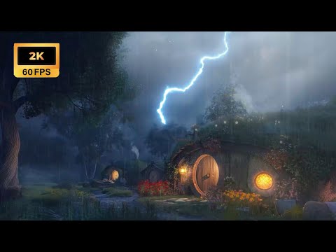 Stormy Night in Hobbiton | Soothing Rain & Rolling Thunder Sounds for Relaxing | Studying | Sleeping