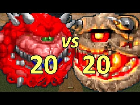 20 Cacodemons vs 20 Pain Elementals - Monster Infighting - Doom II Retro Battles