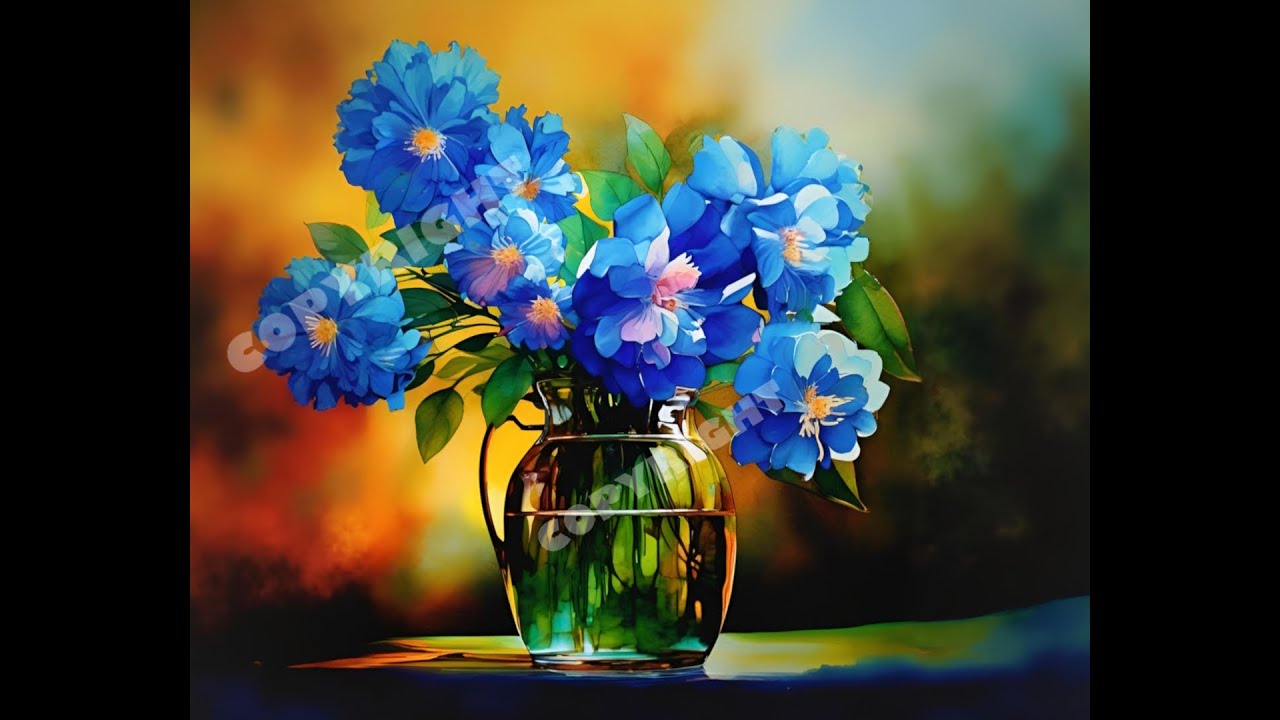 💙Blue Wonder – Brilliant Bouquet of Blue Blossoms in Glass Vase