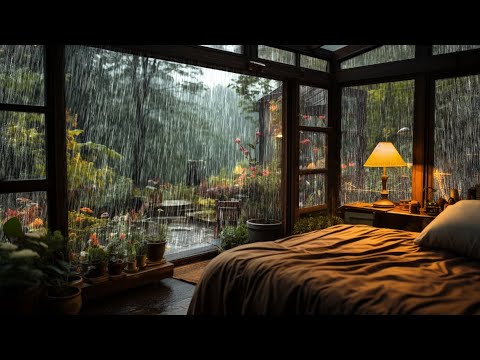 Listening to the gentle rain sounds in a cozy bedroom. White noise, insomnia, meditation
