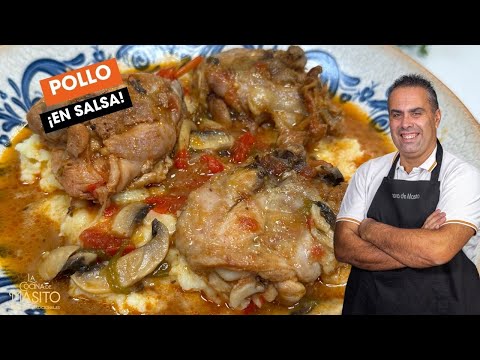 Pollo en salsa de champiñones y tomate