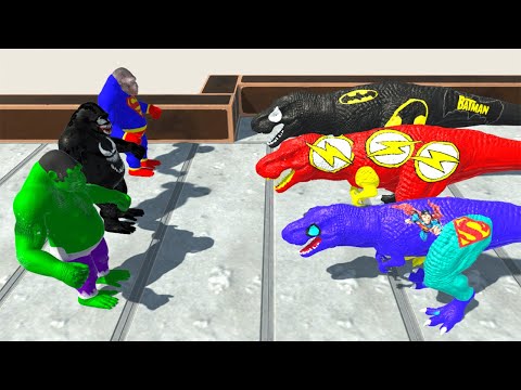 JUSTICE LEAGUE T REX SPEED RACE CHAMPIONSHIP DEATH FALL V3 - Animal Revolt Battle Simulator