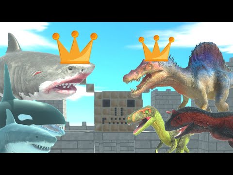 KING MEGALODON + AQUATICS VS KING SPINO + CARNIVORE DINOS - ANIMAL REVOLT BATTLE SIMULATOR