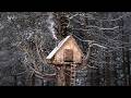 Building Cozy Bushcraft Treehouse Shelter For Surviving A Freezing Winter Pt 2