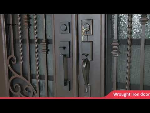 Wholesale metal iron arch accordion frameless top double wrought iron doors with glass