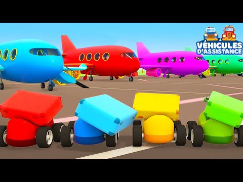Dessin animé pour bébé avec les Véhicules d’assistance. Des avions colorés pour les petites voitures