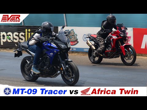Honda Africa Twin vs Yamaha MT 09 Tracer: DRAG RACING