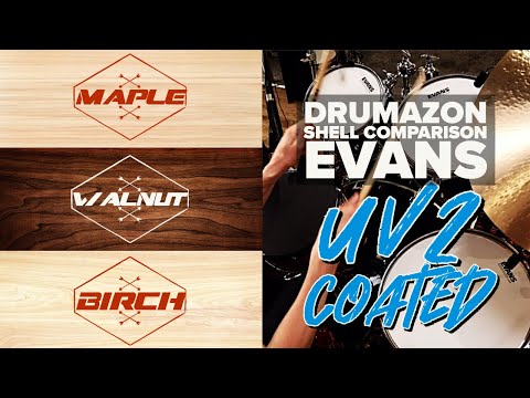 Evans UV2 Coated Tom / Drum Head Shell Comparison - Maple | Birch | Walnut from Drumazon