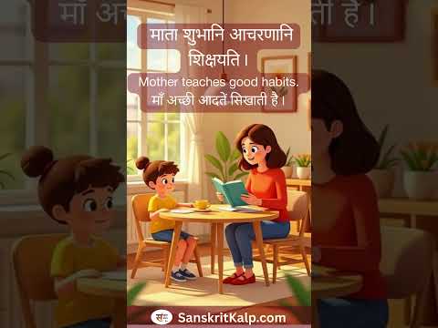 Learn Sanskrit Sentence: Mother teaches good habits. |  माता शुभानि आचरणानि शिक्षयति।