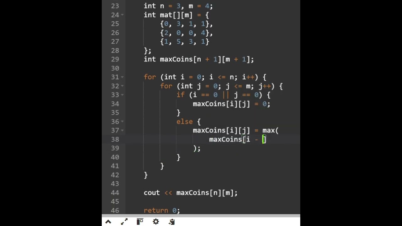Maximum coins in matrix #codes #code #dailycode #dailycoding #codingchallenges #codingchallenge #dsa