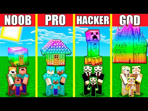 Minecraft Battle: RAINBOW SPECTRITE HOUSE BUILD CHALLENGE - NOOB vs PRO vs HACKER vs GOD / Animation