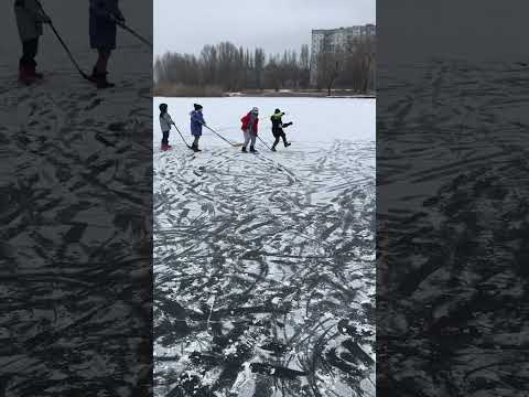 Ice hockey battle on the river in Kremenchuk