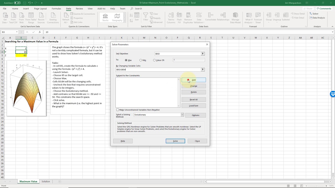 Excel-10 - Solver - Maximum Point