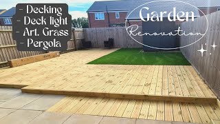 Garden Transformation time lapse UK 2022 DIY Decking/ deck light/Pergola/artificial grass part 1