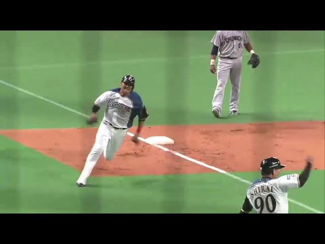 5回裏 中田も力走!! ファイターズ・ミランダ この日2打点目のタイムリー!! 2014/5/20 F-D