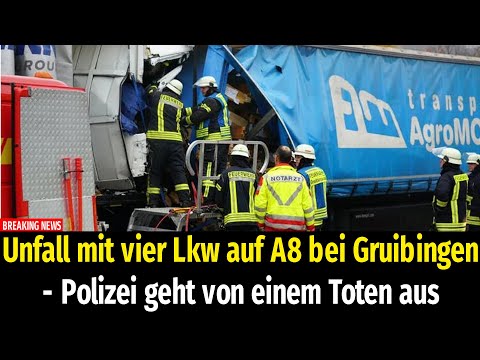 Unfall mit vier Lkw auf A8 bei Gruibingen - Polizei geht von einem Toten aus