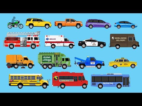 Learning Street Vehicles for Children - Learn Cars, Trucks, Fire Engines, Garbage Trucks, & More Video