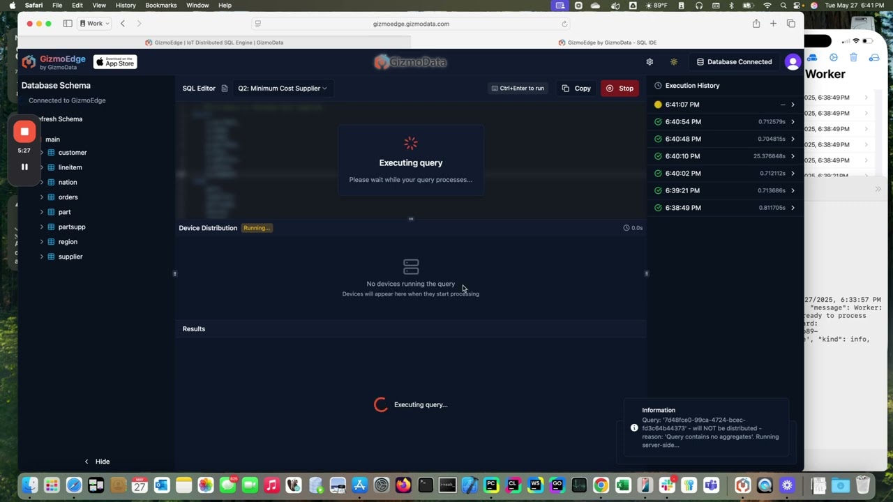 GizmoEdge can distribute OLAP SQL workloads to multiple clouds - watch as we leverage Azure, AWS, and GCP workers to divide and conquer a large TPC-H dataset in real-time!