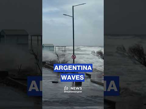 Strong winds send waves flooding into Monte Hermoso, Argentina