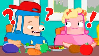 Vamos comer legumes! Desenho animado infantil da Família Wheelzy. Desenhos animados em português