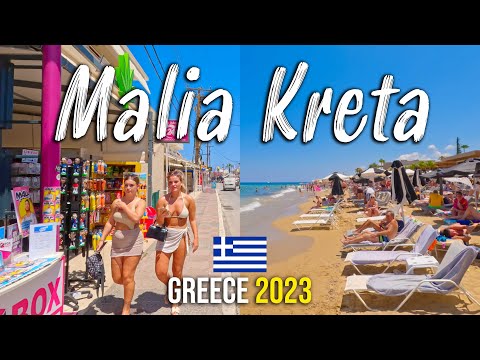 Malia Crete, walking tour 4k, Kreta, Greece 2023
