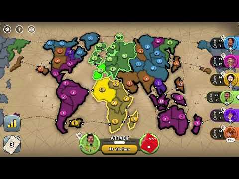 RISK GAMEPLAY | World Conquest Map | World Domination Mode | 6 players FFA | Medium AI