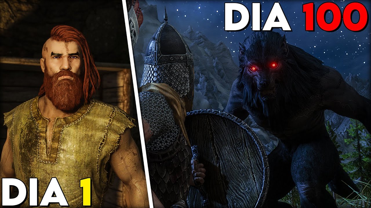 Passei 100 DIAS na dificuldade LENDÁRIA de Skyrim como um LOBISOMEM! 🐺 (com MODS)