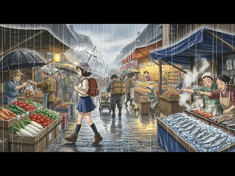 Village Market in the Rain 🌧️ | Cozy Ghibli-Style Cooking & Ambience