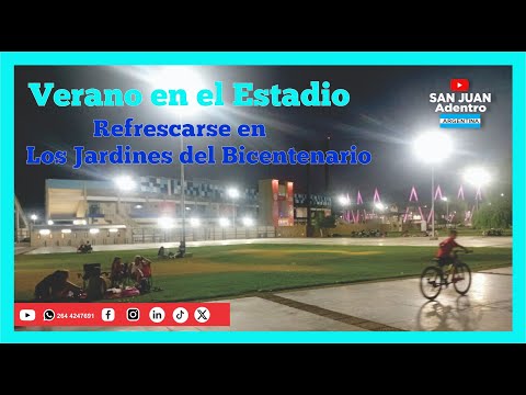 Verano en el Estadio. Refrescarse en los Jardines del Bicentenario, Pocito, San Juan, Argentina.