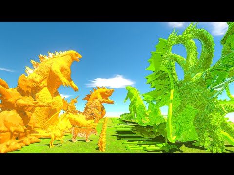 Team Orange + Godzilla 2014 vs King Ghidorah + Team Green - Animal Revolt Battle Simulator