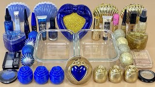 Navy BLUE vs GOLD SLIME 💙💛 Mixing makeup and glitter into Clear Slime 100% ASMR Satisfying Slime