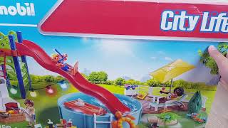 Unboxing Playmobil City Life 70987 Poolparty mit Rutsche, Mit Lichteffekt, Spielzeug für Kinder