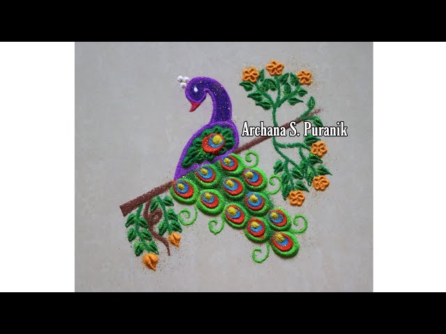 Peacock rangoli design for beginners tutorial videos by archana puranik - video 2