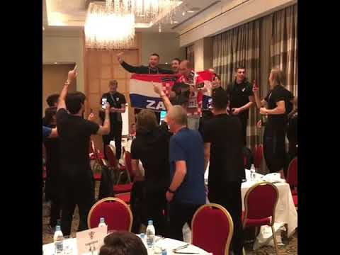 Croatia team singing and dancing in dressing room after win over England in semifinal
