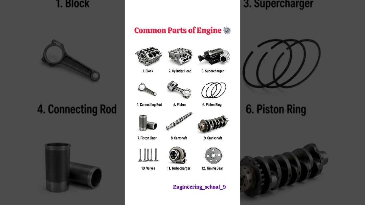 🔧 Common Parts of Engine Explained | Basic Engine Components Guide ⚙️