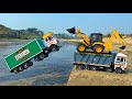 Heavy BharatBenz Dumper Truck Accident Pulling Out JCB 3DX Tractor Cartoon JCB Cartoon AJ TOYS