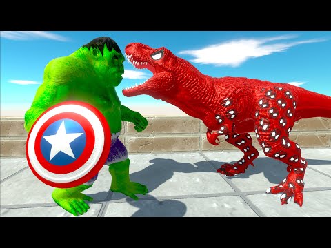 HULK GORO WITH SHIELD vs SPIDERMAN T-REX DEATH FALL - Animal Revolt Battle Simulator
