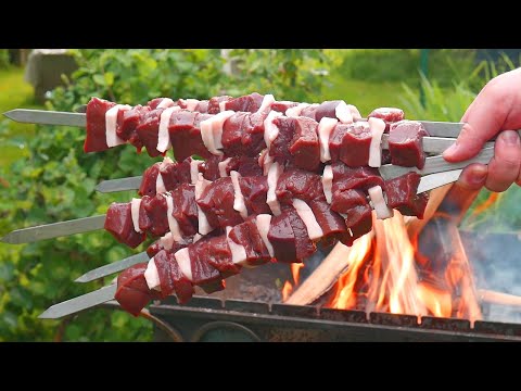 ШАШЛЫК из Говяжьей ПЕЧЕНИ на мангале. ENG SUB.