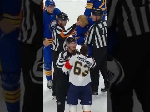 Brad Marchand TEARS up Rasmus Dahlin's helmet in penalty box during Panthers-Sabres game 🏒#shorts