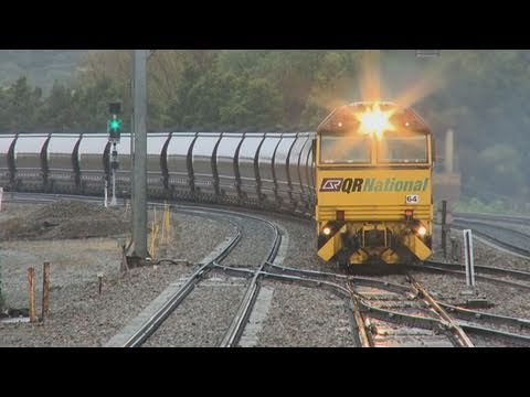 QR National coal train with "5000 class" locomotives - PoathTV Railroads and Trains in Australia