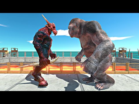 Infernals vs Mutant Primates on Small Lava Bridge - Animal Revolt Battle Simulator