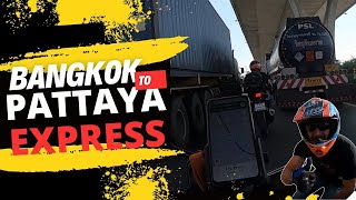Bangkok to Pattaya Thailand Motorcycle Ride Crazy Lane Splitting between Trucks!