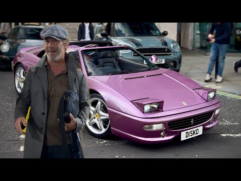 Jay Kay from Jamiroquai driving purple Ferrari F355 GTS in London