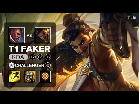 T1 Faker Akshan Mid vs Lucian - KR Challenger Patch 11.15