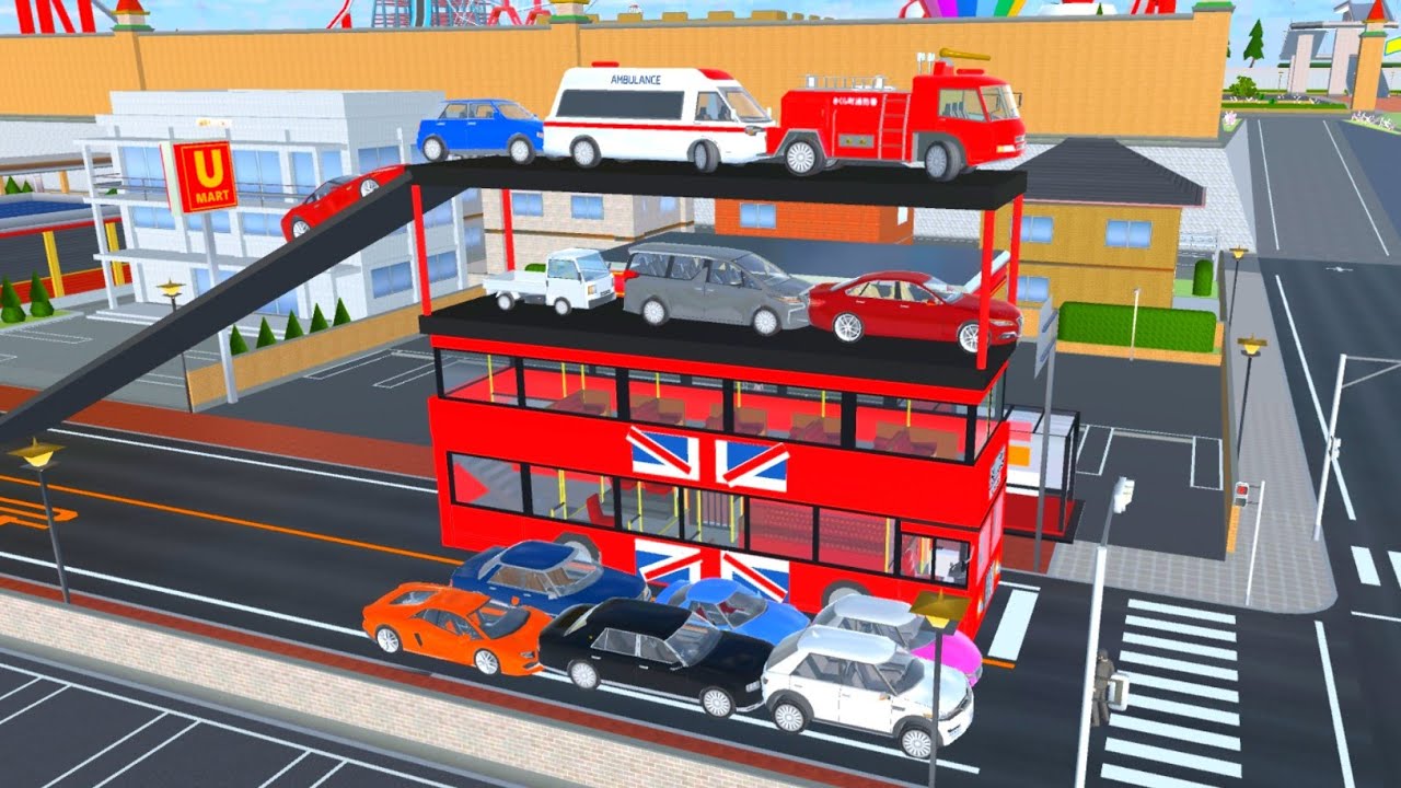 COLLECT ALL RAINBOW COLOUR SUPER CARS 🌈 WITH BUS LONDON TRANSPORT - SAKURA SCHOOL SIMULATOR