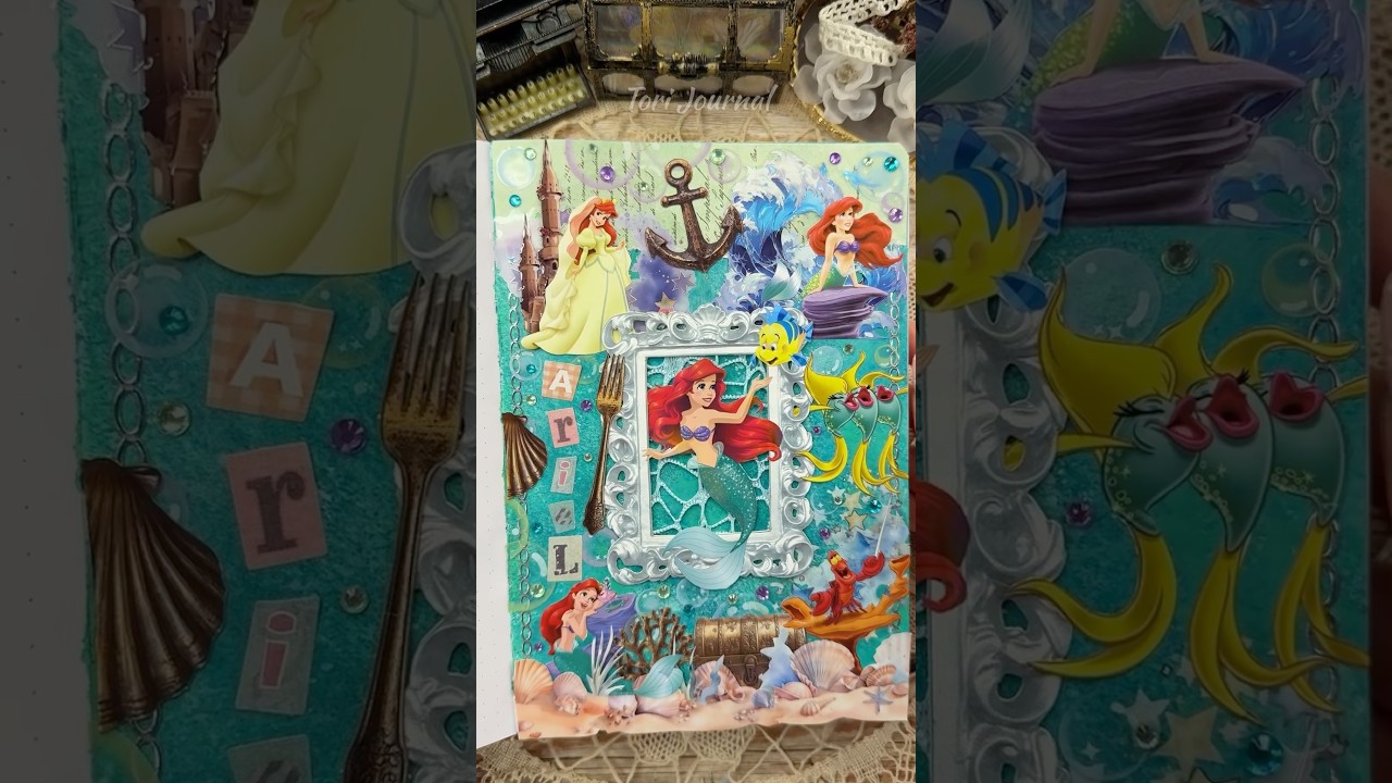 ASMR journal The Little Mermaid Ariel 🧜🏻‍♀️🌊🐚🐠⚓✨🏰🔱🫧|#asmr #scrapbooking #fyp #disney #diy