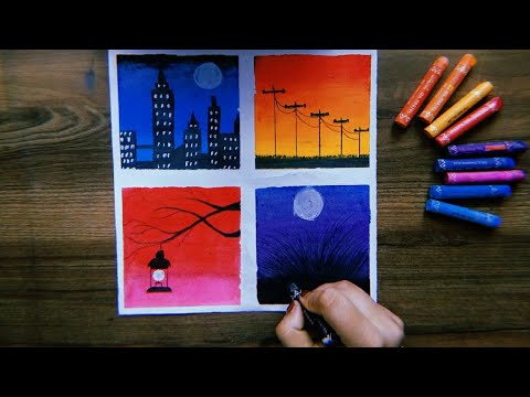 4 Types of Scenery Drawing / Easy oil pastel Drawing for beginners n/ Step by Step