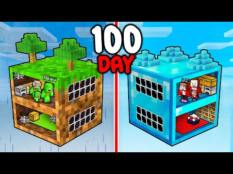 JJ and Mikey: POOR vs RICH Block 100 Days Family Battle in Minecraft - Maizen