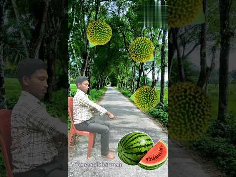 Rounding deepg green leaf kadambas to Grapes, Mango, Lichi and Watermelon - Fruits names magic video
