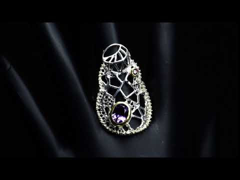 Серебряное кольцо с натуральным Аметистом и Родолитом 18р видео